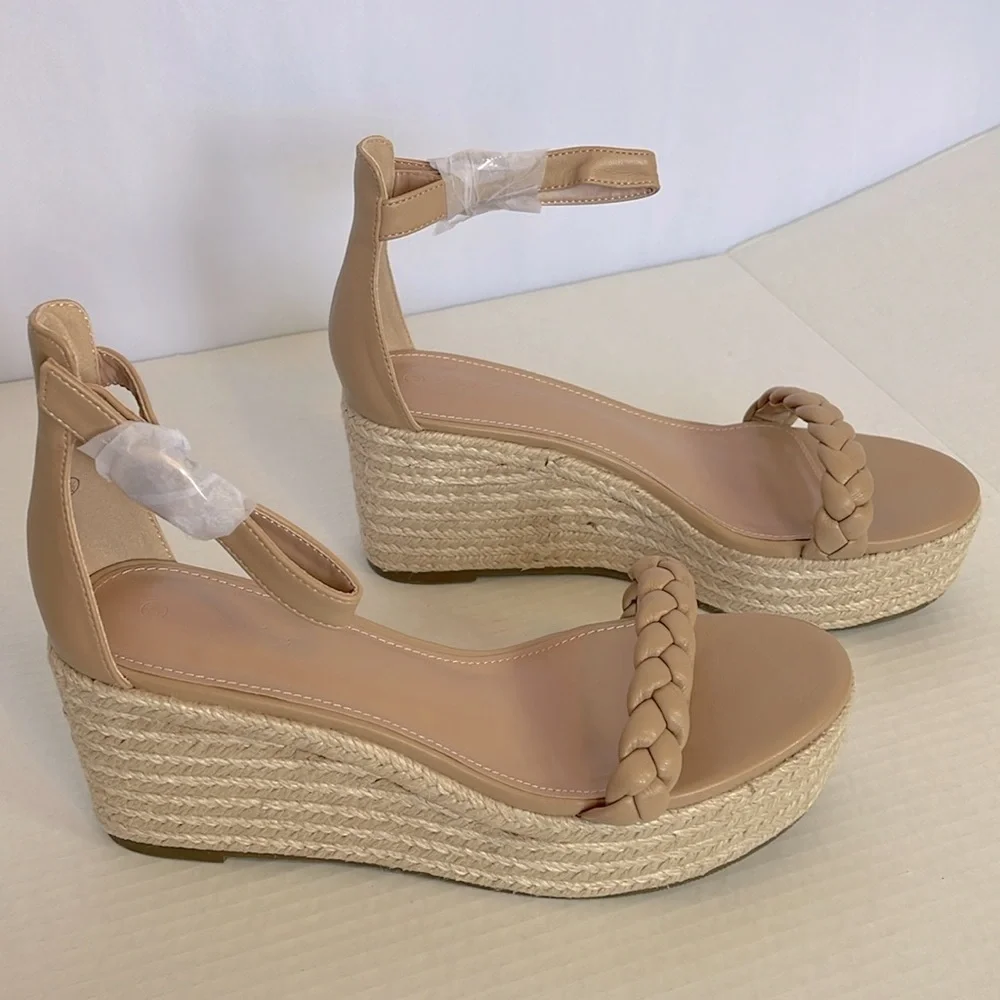 NEW Piepiebuy Wedge Platform Espadrille Sandals Women's Size 9.5 Tan